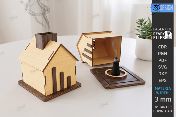 House Incense Cone Burner Laser Cut | Home Decor | House SVG
