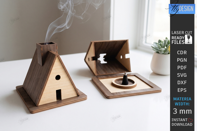 House Incense Cone Burner Laser Cut | Home Decor | House SVG