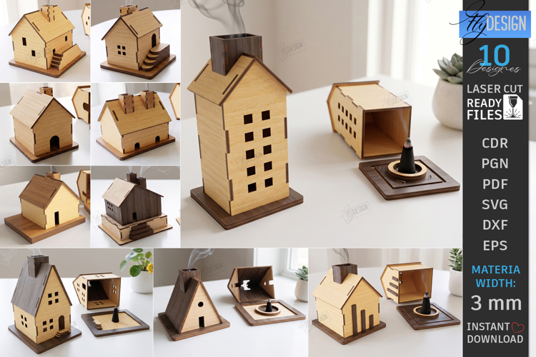 House Incense Cone Burner Laser Cut Bundle | Home Decor |CNC