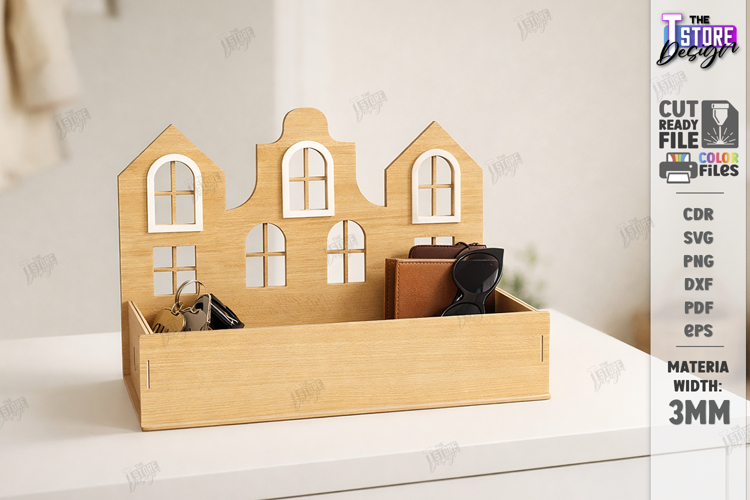 House Shaped Organizer Laser Cut | Desktop Storage Tray SVG