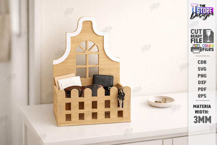House Shaped Organizer Laser Cut | Desktop Storage Tray SVG