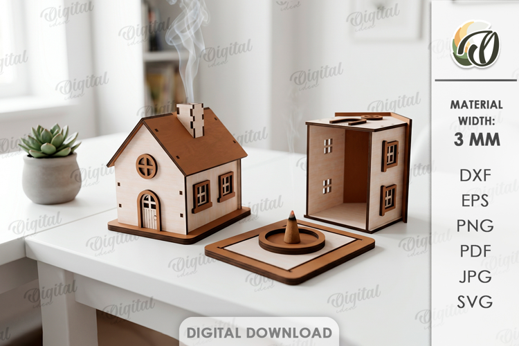 3D Incense House Laser Cut. Incense Cone Holder SVG