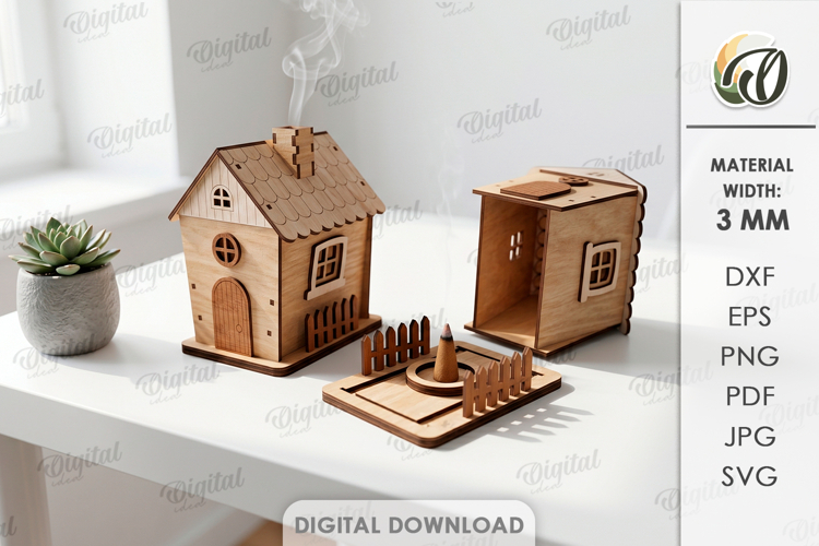 3D Incense House Laser Cut. Incense Cone Holder SVG