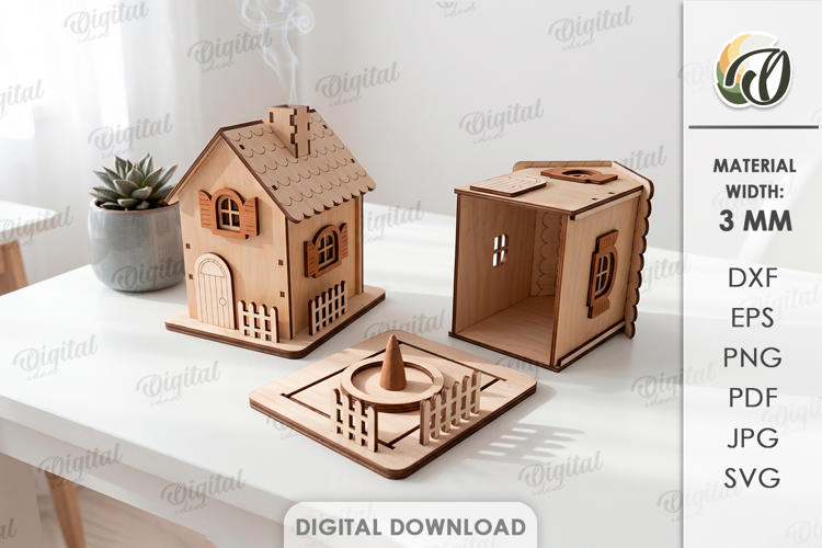 3D Incense House Laser Cut. Incense Cone Holder SVG
