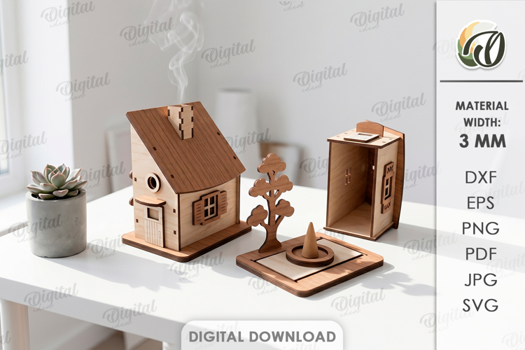 3D Incense House Laser Cut. Incense Cone Holder SVG