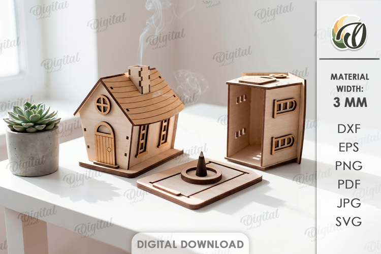 3D Incense House Laser Cut. Incense Cone Holder SVG