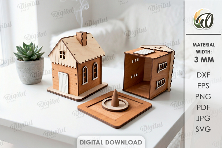 3D Incense House Laser Cut. Incense Cone Holder SVG