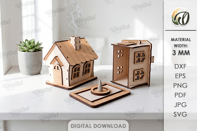 3D Incense House Laser Cut. Incense Cone Holder SVG