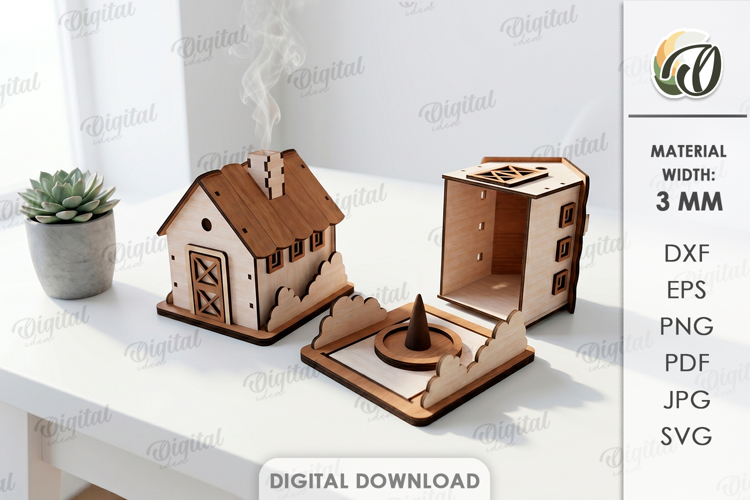 3D Incense House Laser Cut. Incense Cone Holder SVG