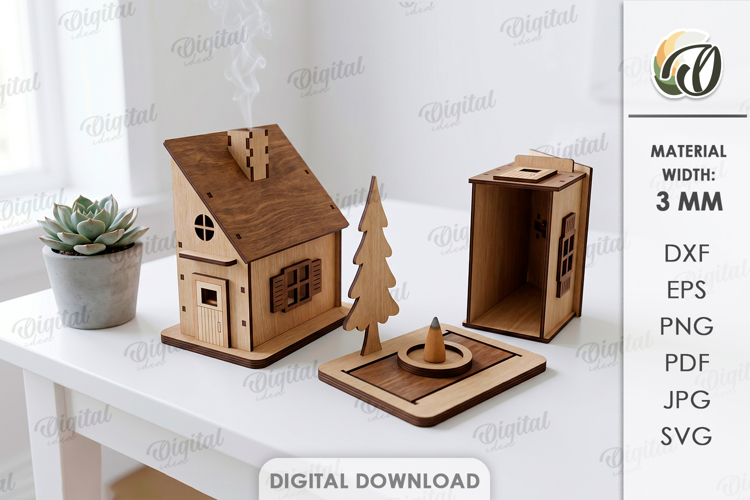 3D Incense House Laser Cut. Incense Cone Holder SVG