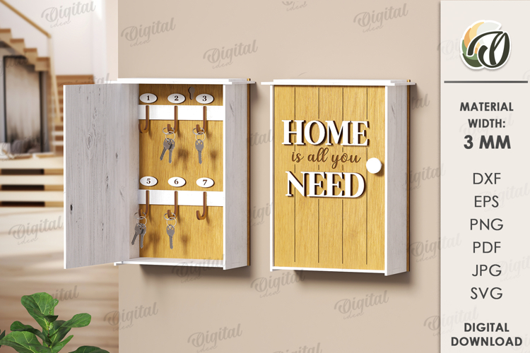 3D Key organizer box Laser Cut. Wooden Key Holder SVG