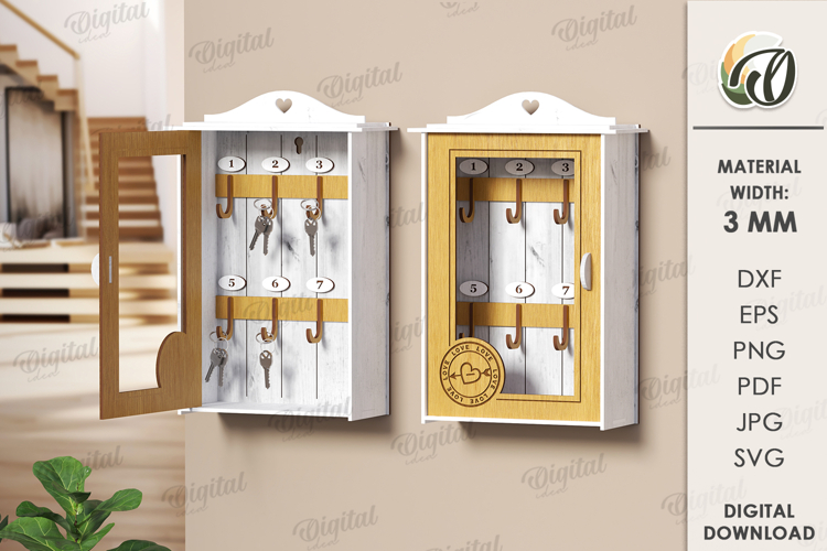 3D Key organizer box Laser Cut. Wooden Key Holder SVG