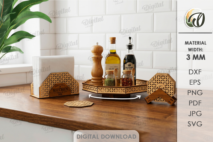 3D Kitchen organizer Laser cut. Napkin holder SVG. Coasters