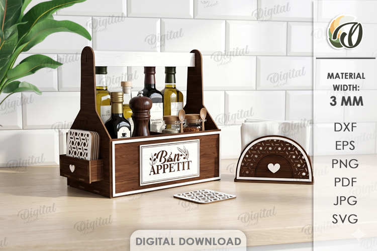 3D Kitchen organizer Laser cut. Napkin holder SVG. Coasters