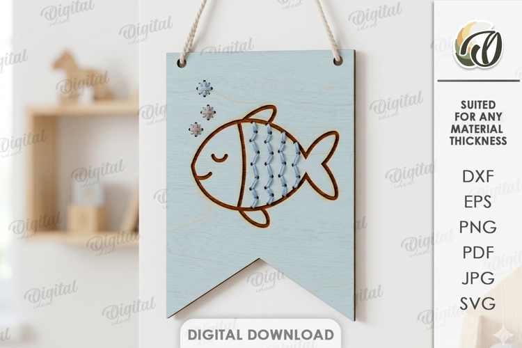 Lacing Banner Laser Cut. Nursery Wall Decor.Bunting Flag SVG example image 1