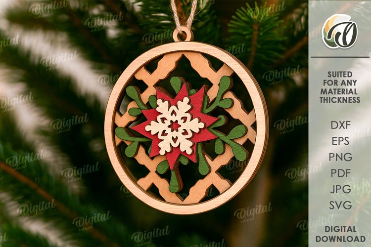 Christmas Layered Ornament Lasercut.Christmas Tree Decor SVG