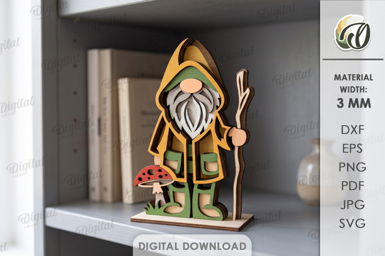3D Layered Gnome Laser Cut. Standing Decor SVG