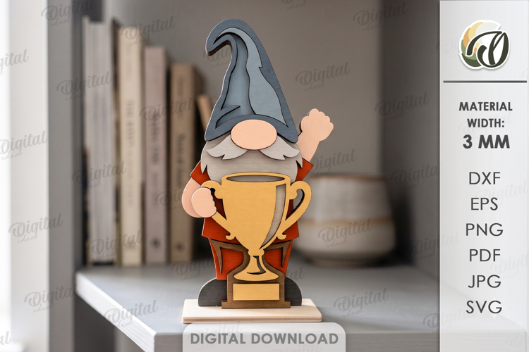 3D Layered Gnome Laser Cut. Standing Decor SVG