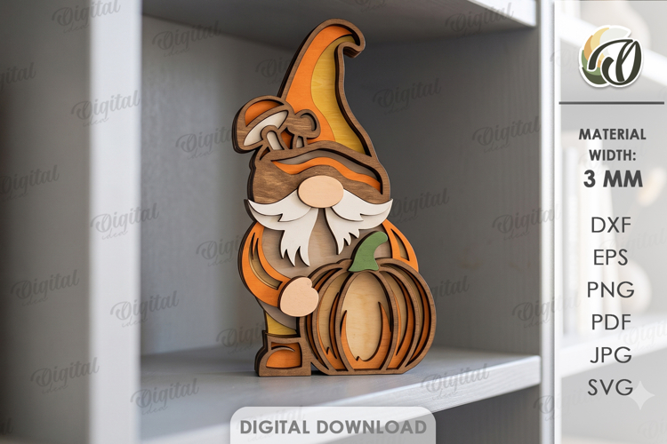 3D Layered Gnome Laser Cut. Standing Decor SVG