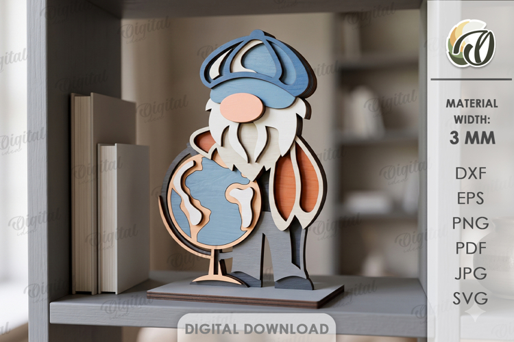 3D Layered Gnome Laser Cut. Standing Decor SVG