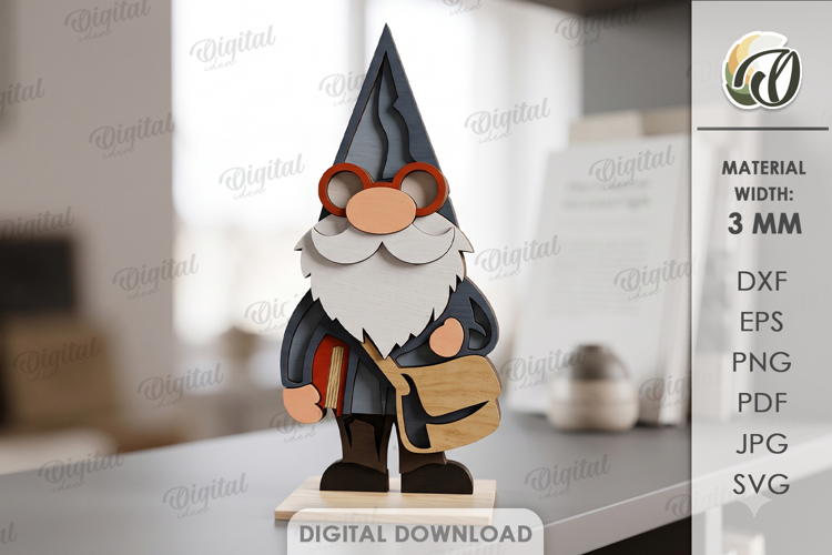 3D Layered Gnome Laser Cut. Standing Decor SVG