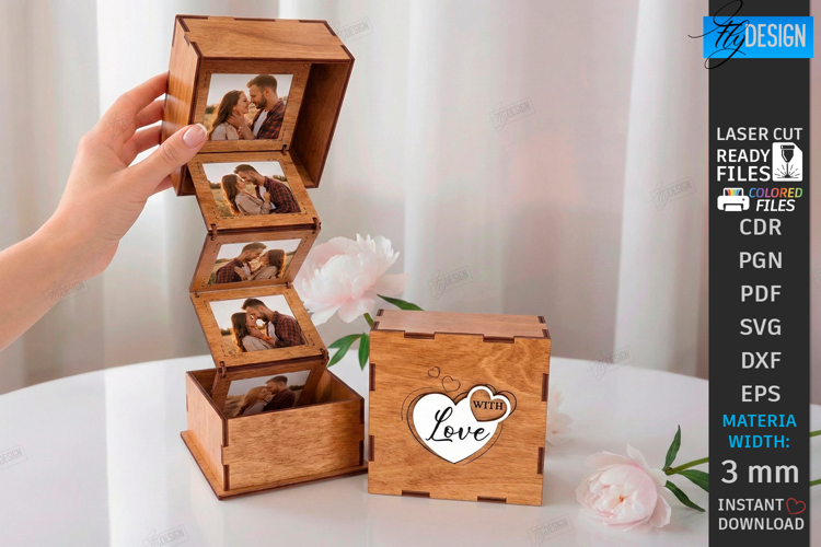 Love Photo Memory Box Laser Cut | Romantic Folding Box SVG