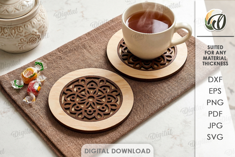 3D Mandala Coaster Laser Cut. Kitchen coaster SVG example image 1