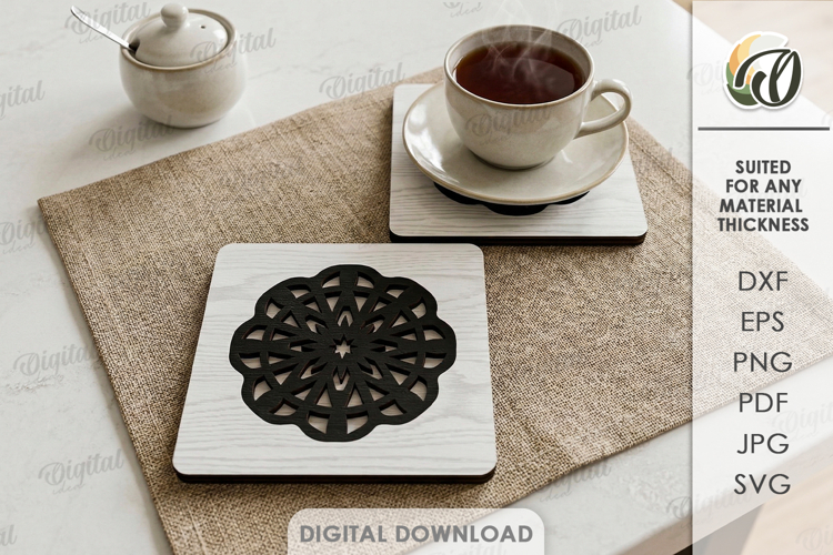 3D Mandala Coaster Laser Cut. Kitchen coaster SVG example image 1