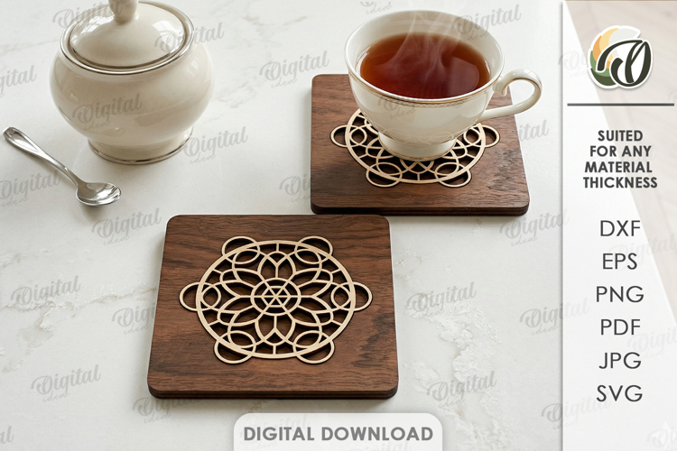 3D Mandala Coaster Laser Cut. Kitchen coaster SVG example image 1