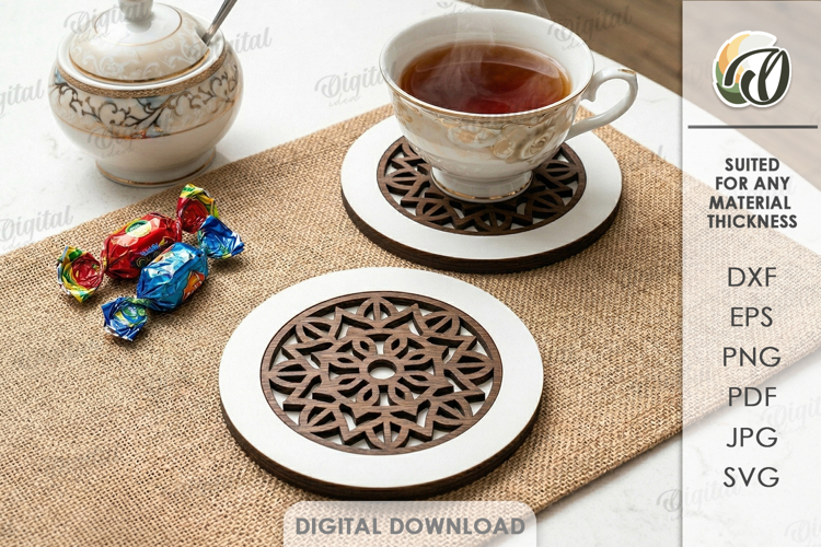 3D Mandala Coaster Laser Cut. Kitchen coaster SVG example image 1