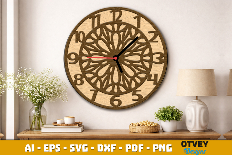 Wooden Mandala Wall Clock Lasercut