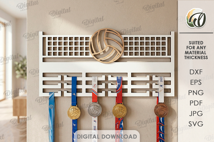 3D Medal Holder Laser Cut. Medal Wall Hanger. Volleyball SVG