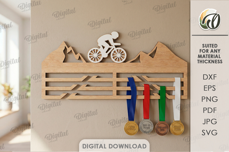 3D Medal Holder Laser Cut. Medal Wall Hanger. Cycling SVG