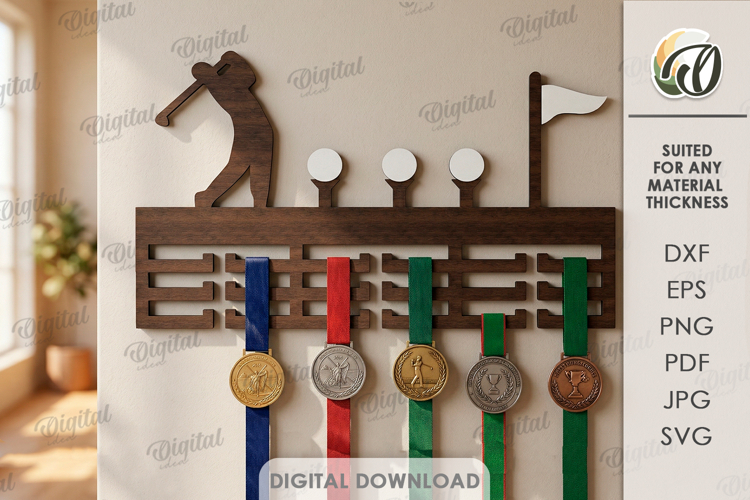 3D Medal Holder Laser Cut. Medal Wall Hanger. Golf SVG