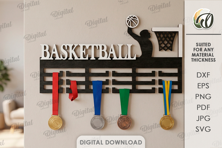3D Medal Holder Laser Cut. Medal Wall Hanger. Basketball SVG