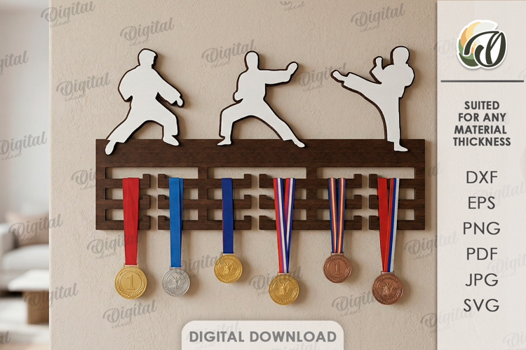 3D Medal Holder Laser Cut. Medal Wall Hanger. Karate SVG