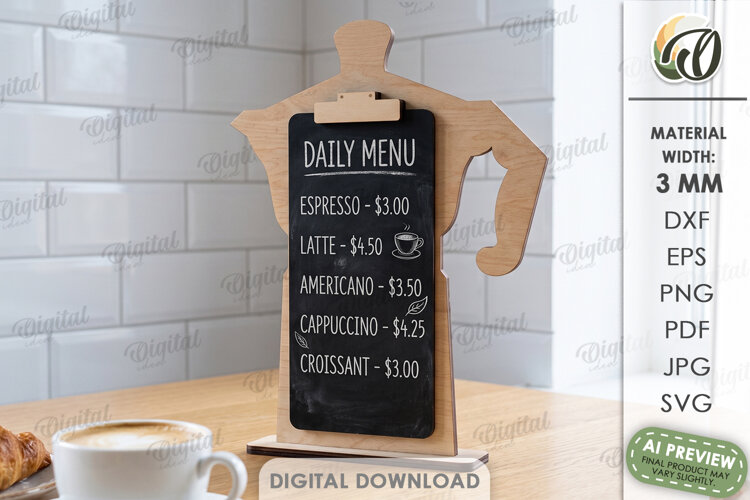 Cafe Menu Holder Laser Cut. Cafe Menu Board SVG example image 1