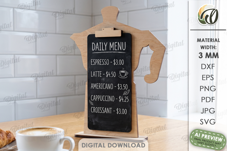 Cafe Menu Holder Laser Cut. Cafe Menu Board SVG