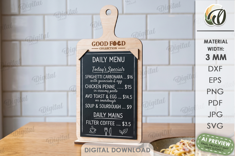 Restaurant Menu Holder Laser Cut. Cafe Menu Board SVG