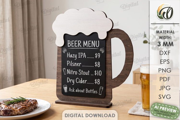 Restaurant Menu Holder Laser Cut. Beer Menu Holder SVG