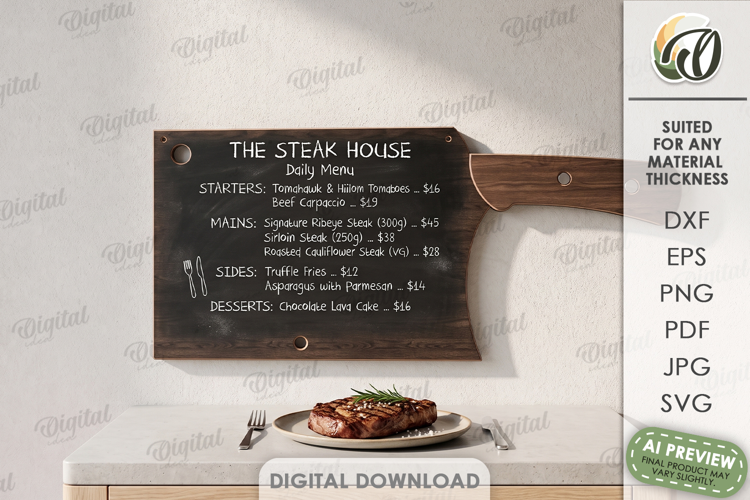 Restaurant Menu Holder Laser Cut. Daily Menu Board SVG