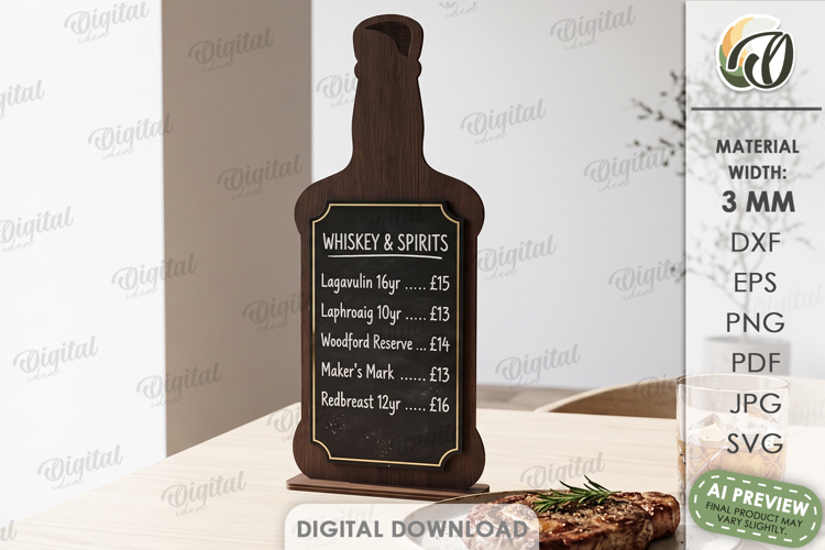 Bar Menu Holder Laser Cut. Drink Menu Board SVG