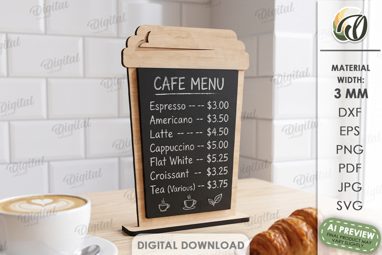 Cafe Menu Holder Laser Cut. Cafe Menu Board SVG