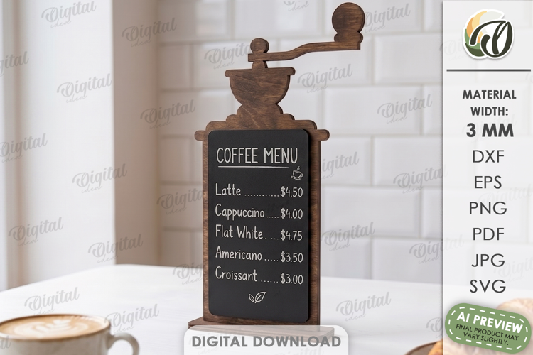 Cafe Menu Holder Laser Cut. Cofee Menu Board SVG