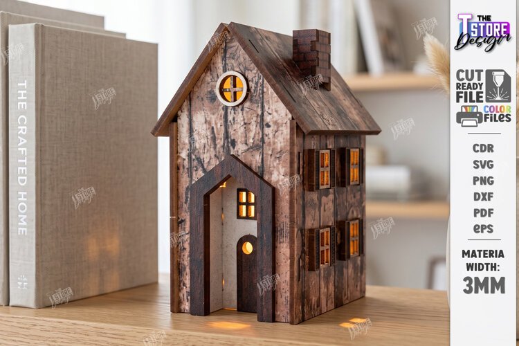 Mini House Nightlight Laser Cut | 3D Night Light | House SVG example image 1