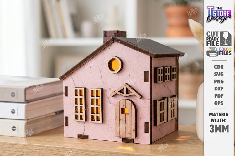 Mini House Nightlight Laser Cut | 3D Night Light | House SVG example image 1