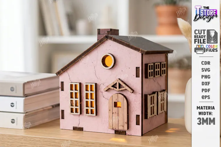 Mini House Nightlight Laser Cut | 3D Night Light | House SVG