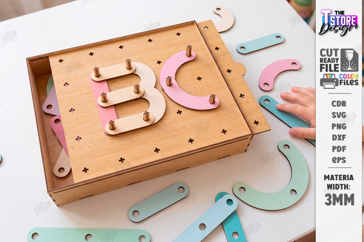 Montessori Alphabet Peg Board Laser Cut Set | Kids Laser example image 1