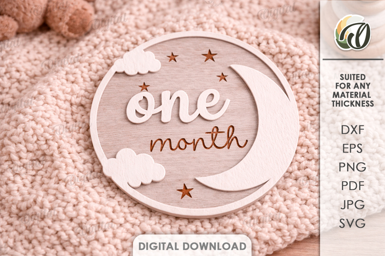 3D Monthly Milestone Disc Laser Cut. One Month SVG
