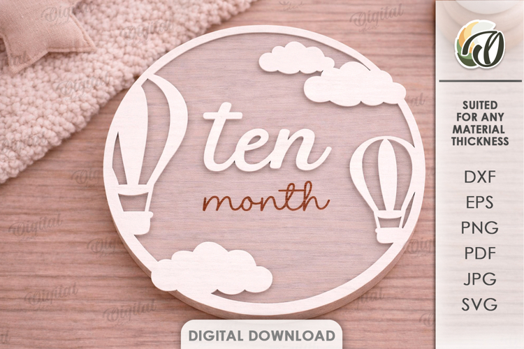 3D Monthly Milestone Disc Laser Cut. Ten Months SVG